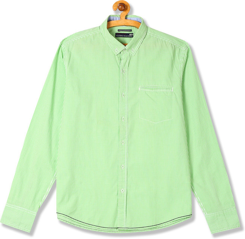 Flying Machine Men Checkered Casual Green Shirt