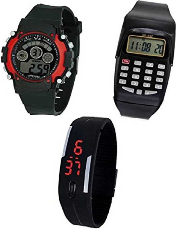 time gp New 3 combo calculator+seven light+LED watches Latest black LED + red sports seven light + calculator watches Watch - For Boys Watch - For Boys & Girls 109 Digital Watch  - For Boys & Girls