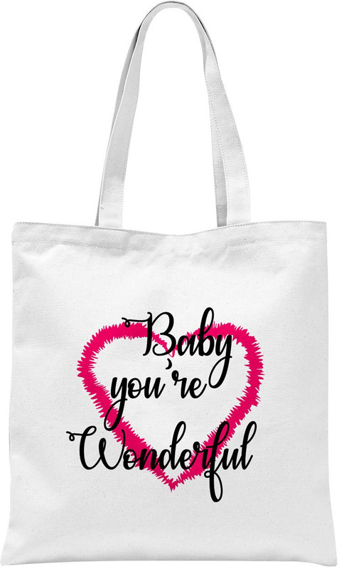 Rawpockets ' Heart - Baby You're Wounderful ' - White Colour Tote Bag Multipurpose Bag(White, 12 inch)