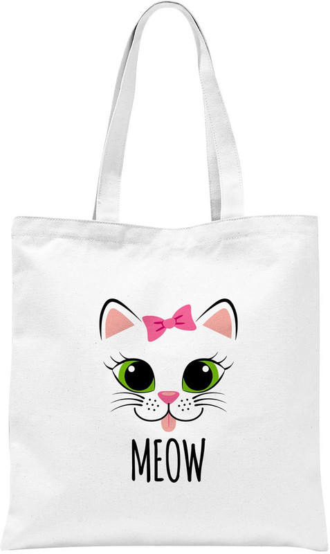 Rawpockets ' Meow-Cute Pussy Cat ' - White Colour Tote Bag Multipurpose Bag(White, 12 inch)