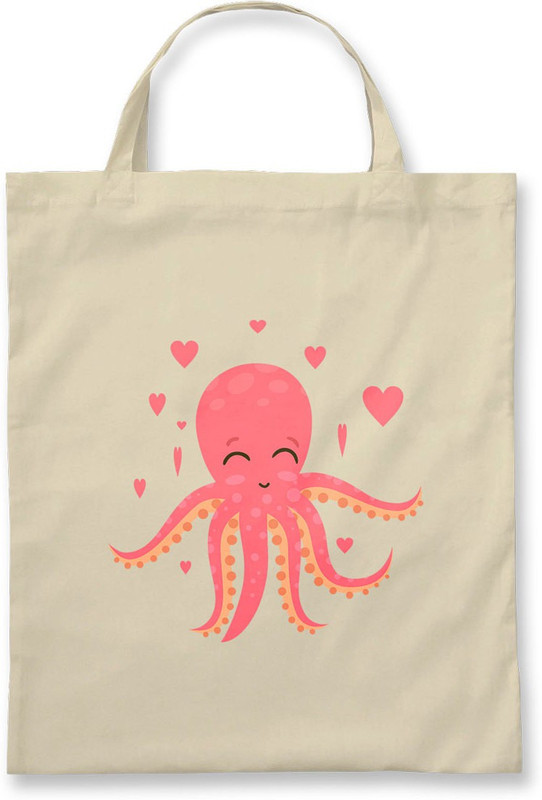 Rawpockets ' Cute Pinky - Octopus ' - Natural Colour Tote Bag Multipurpose Bag(Beige, 12 inch)
