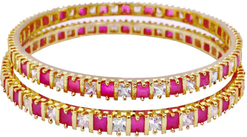 oh wow Alloy Cubic Zirconia Gold-plated Bangle(Pack of 2)