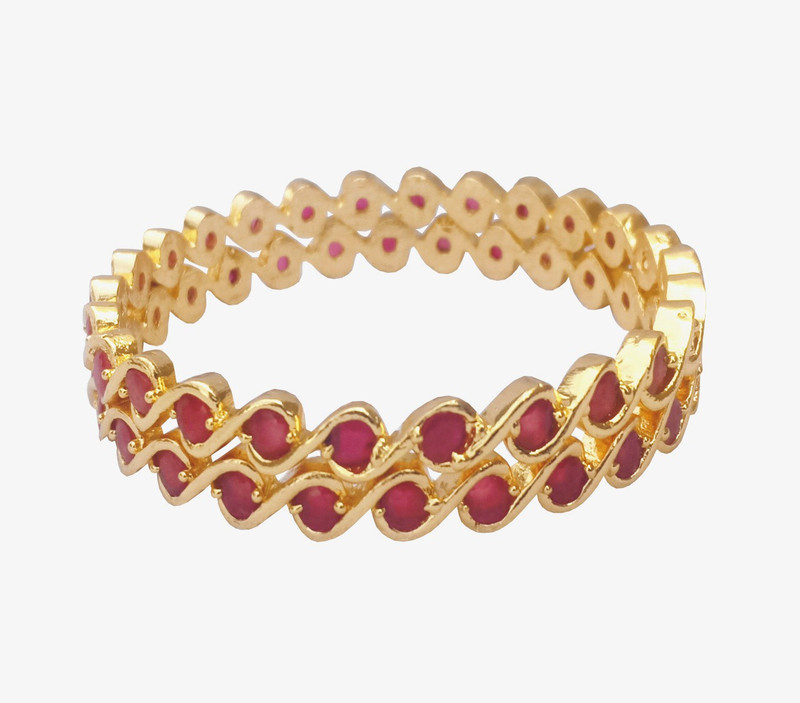 oh wow Alloy Cubic Zirconia Gold-plated Bangle(Pack of 2)