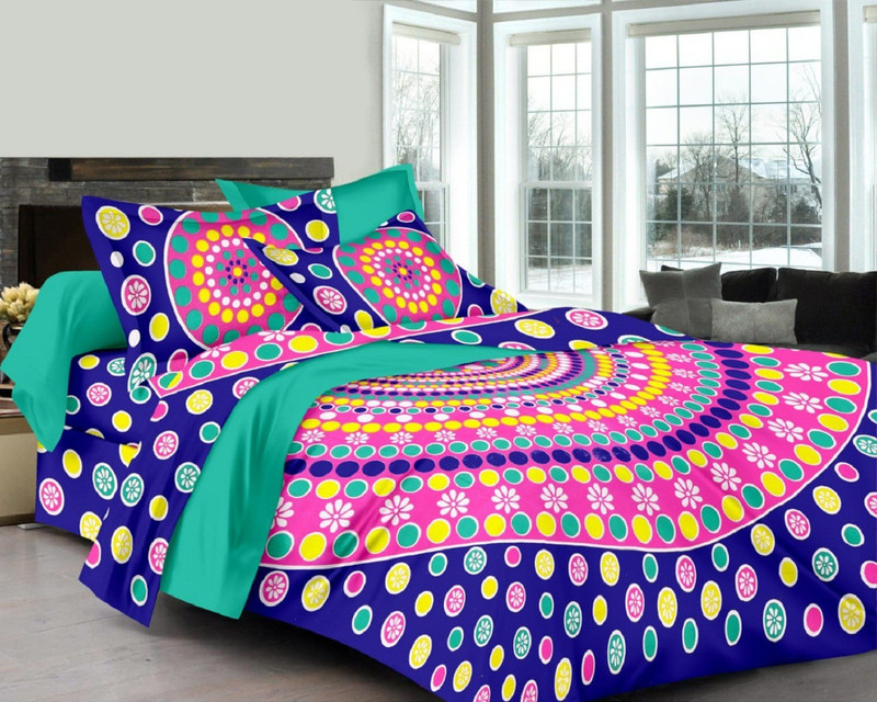 new click shop 140 TC Cotton Double King Printed Bedsheet(Pack of 1, Multicolor)