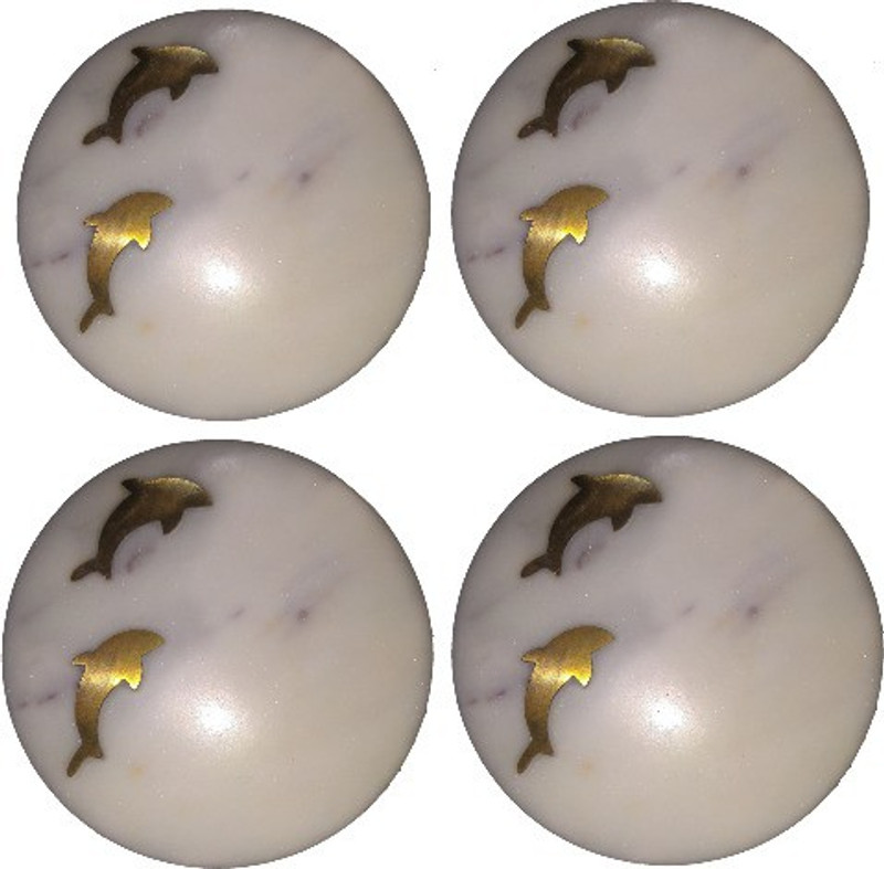 svcrafts Round Marble Coaster Set(Pack of 4)