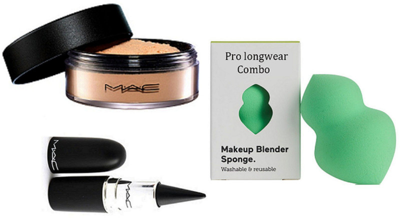 pro longwear combo Sponge Puff & Loose Powder & Stick Kajal(Set of 3)