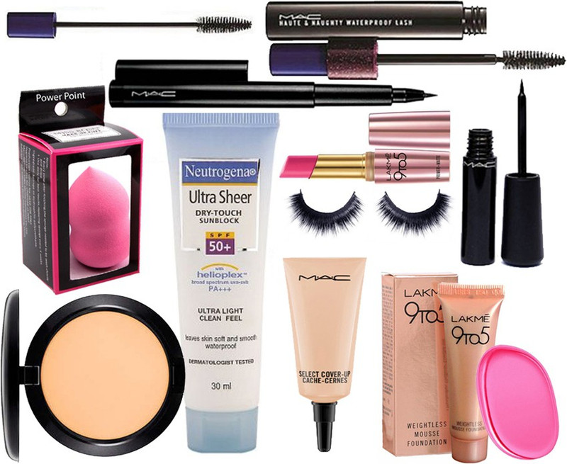 powerpoint Sponge Puff & Compact & Pen Eyeliner&Ultra Sheer Dry Touch Sunblock, SPF 50+, 30ml & Select Cover Up&Primer Matte Lipstick & Mousse & Eyelashes &Mascara & Eyeliner & Silicon Puff(11 Items in the set)