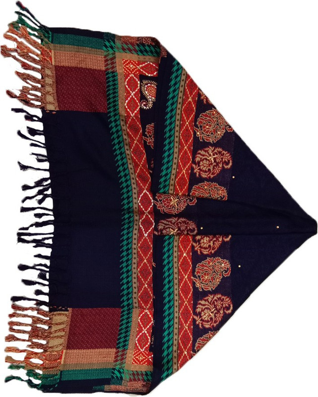 hamad Pure Wool Embroidered Women Shawl(Blue)