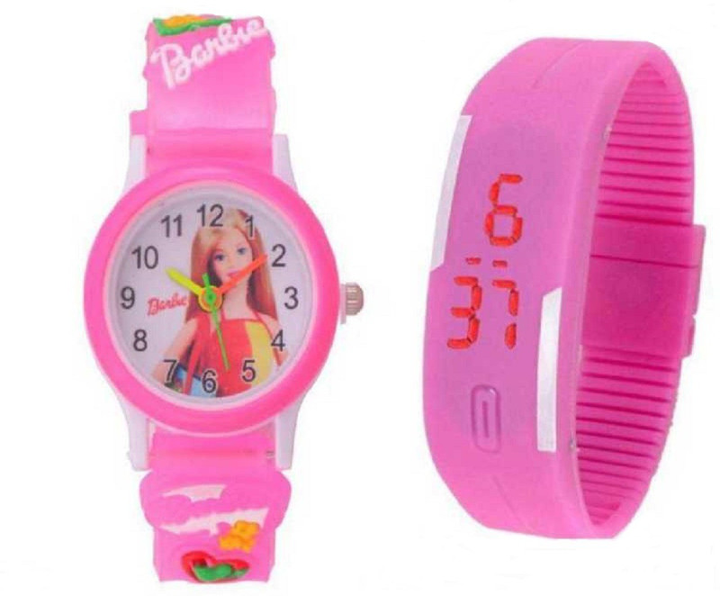 sinartrading Cute Girls Round Dial Analogue watch and Pink Led Digital Slim Watch for Kids sports Analog-Digital Watch  - For Girls