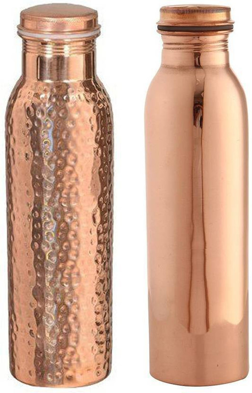 kaavya copper bottle pack of 2( Dotted & Plan) 1 Bottle(Pack of 2, Brown)