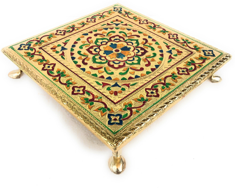 navrang Aluminium golden meenkari metal leg bajot / chowki / chorang / pooja bajot / gift article / festival decor / antique wear / traditional items / puja item Wood, Aluminium All Purpose Chowki(Multicolor, Pack of 1)