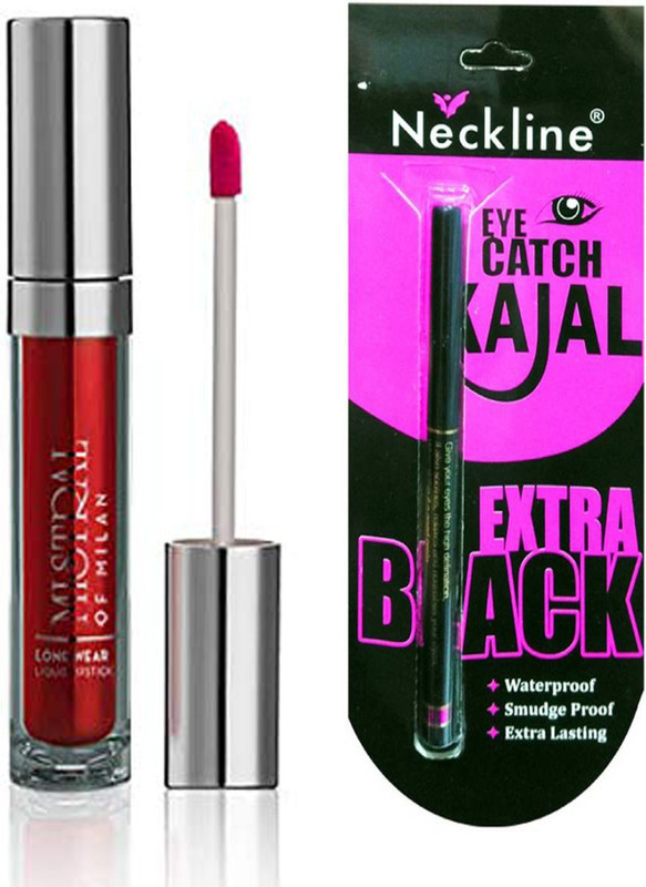 mistral of milan long wear red velvet liquid lipstick and nackline kajal(2 Items in the set)