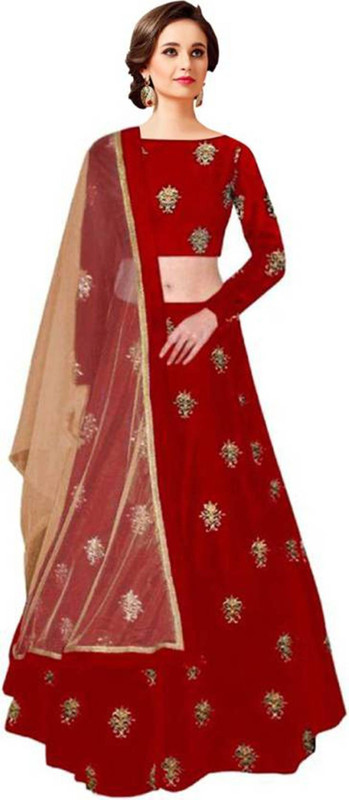 nv patel Embroidered Semi Stitched Lehenga, Choli and Dupatta Set(Maroon)