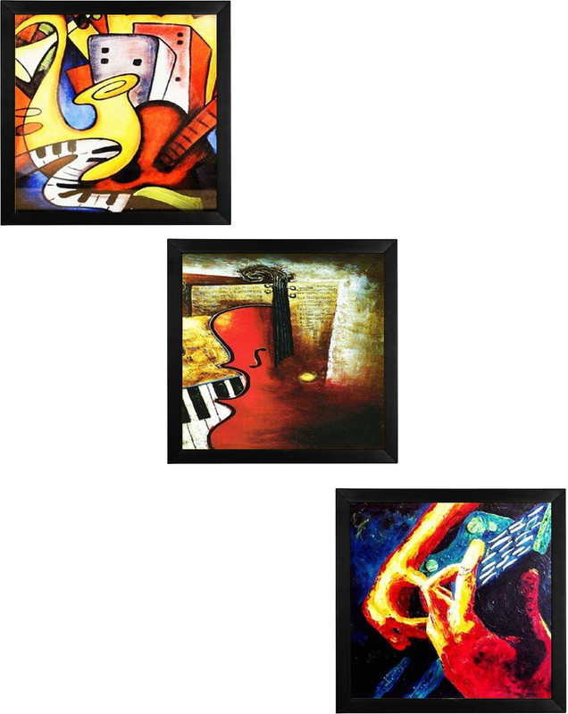 jazz my mobile Guitar Wall Art Painting | Digital Wall Painting For Bedroom (12x12 Inch, Set of 3) Digital Reprint 12 inch x 12 inch Painting