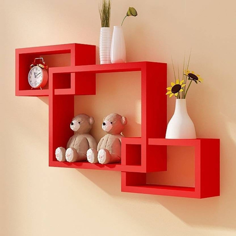 exterme wood square shape shelf Wooden Wall Shelf (Number of Shelves - 3, Red) Wooden Wall Shelf(Number of Shelves - 3, Red)