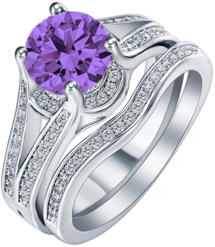 keyline Platinum Plated Beautiful Pair Purple American Diamond Party Wear Multiusable Ring For Girls Women Copper Cubic Zirconia Platinum Plated Ring
