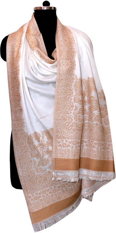 weavecrafts Cotton Viscose Blend Self Design Women Shawl(White)