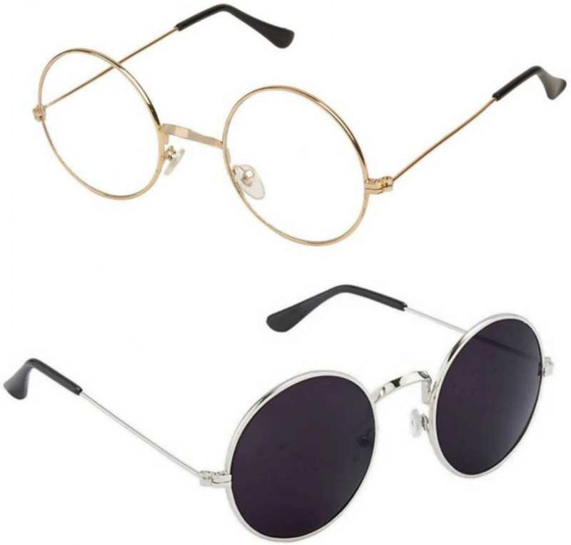 kingsunglasses Round Sunglasses(Clear, Black)