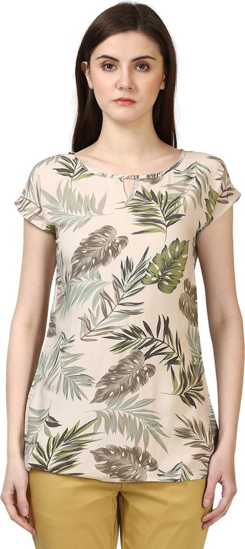 Park Avenue Formal Short Sleeve Printed Women Green Top