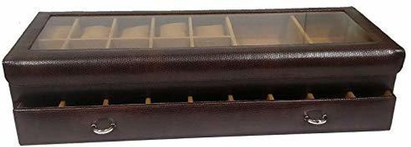 zaradise Synthetic Twin Layer PU Leather Desinger Sunglasse cum Watch Box Vanity - Dark Brown watch, jewellery Vanity Box(Brown)