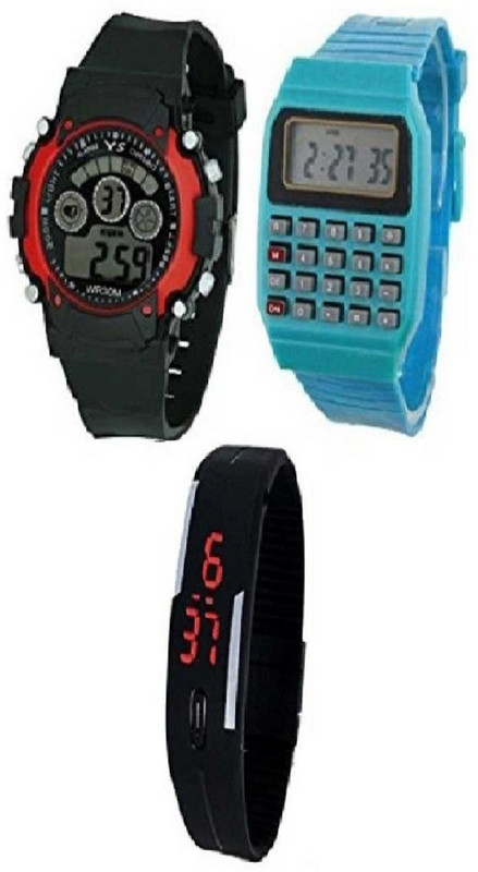 sbaprime Digital Sports Black/Red 7 lights,Calculator & Jelly Slim LED Unisex stylish Digital Watch  - For Boys
