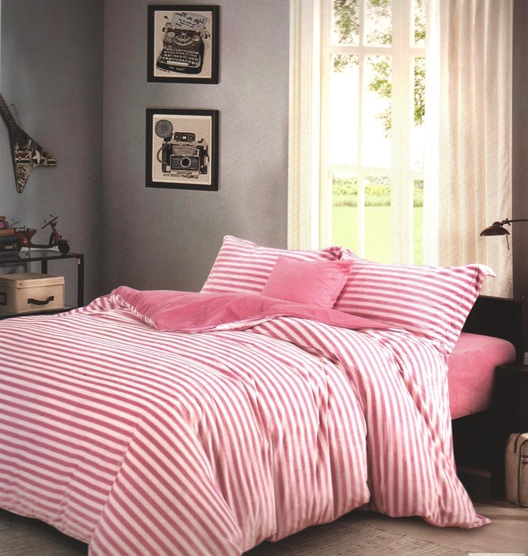 wrap 280 TC Polyester Double Striped Bedsheet(Pack of 1, Pink)