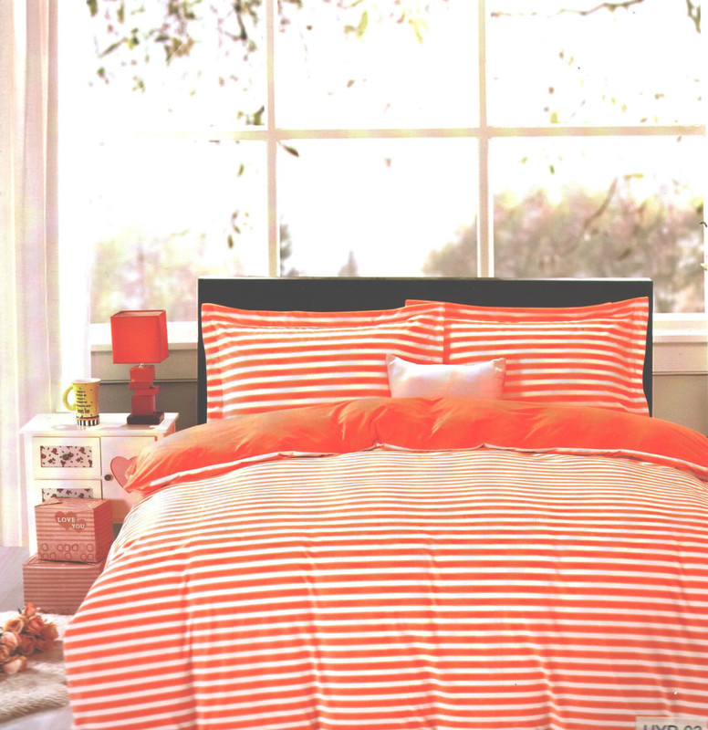 wrap 280 TC Polyester Double Striped Bedsheet(Pack of 1, Orange)