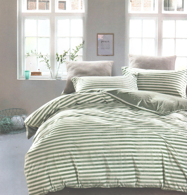 wrap 280 TC Polyester Double Striped Bedsheet(Pack of 1, Green)