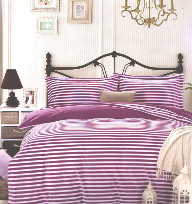 wrap 280 TC Polyester Double Striped Bedsheet(Pack of 1, Purple)