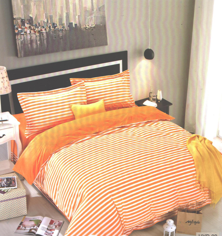 wrap 280 TC Polyester Double Striped Bedsheet(Pack of 1, Peach)