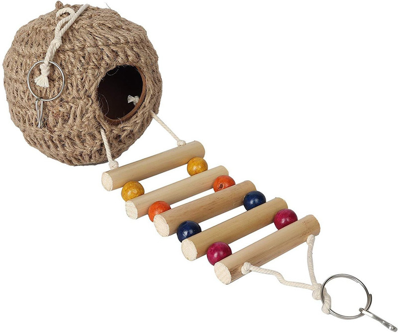 aquapetzworld Natural Earthenware Jute Bird Feeder House Bird House(Hanging)
