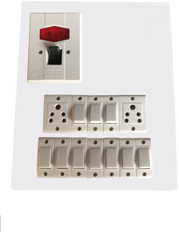 hiken Heavy Duty Electric Switch Board 10 Switches,2 Sockets,1 DP 6 A Three Pin Socket