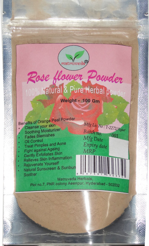 matruveda 100% Pure Rose flower petals Powder for facepack(100 g)