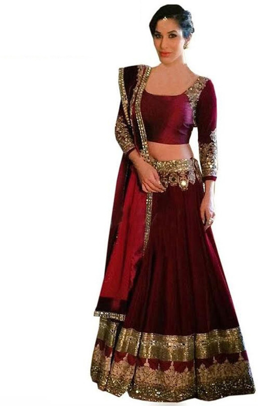 bhalani enterprise Embroidered Semi Stitched Lehenga, Choli and Dupatta Set(Maroon)