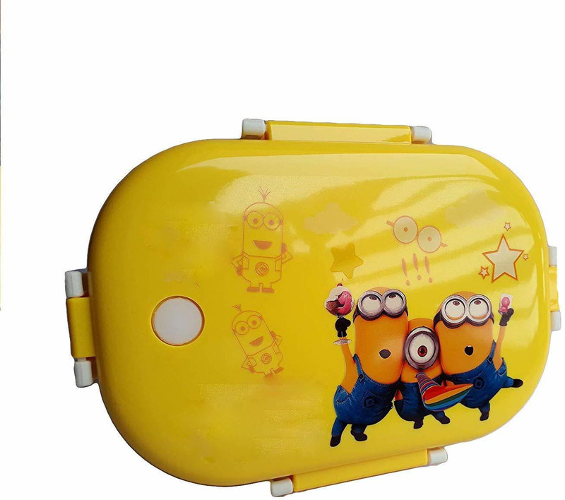 vibgyor Rectangle Stainless Steel Insulation Kids School Lunch Box Cartoon Characters for School (Yellow Lunchbox) 1 Containers Lunch Box(700 ml)