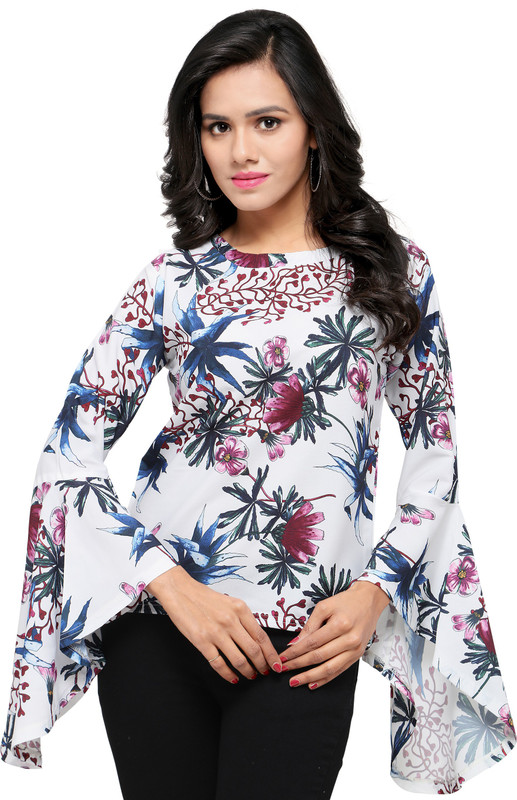 serein Formal Bell Sleeve Floral Print Women Multicolor Top