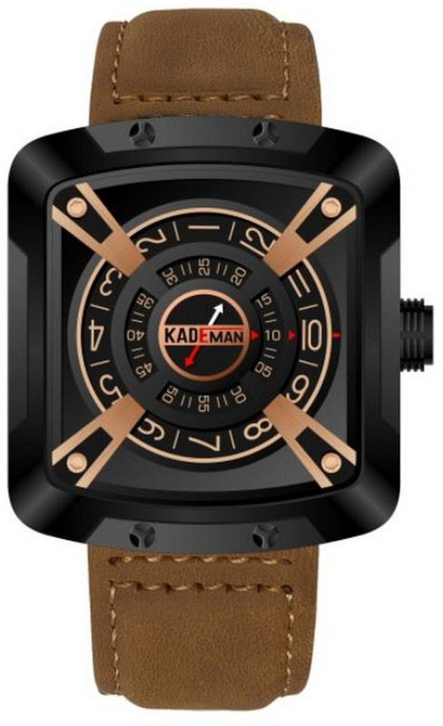 kademan Brown Unique Display Rotating Logo Waterproof Leather Analog Analog Watch  - For Men