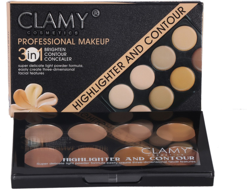 clamy Highlighter and Contour 3 in 1 Brighten, Contour, Concealer 8 Shades concealer palette Highlighter(skin)