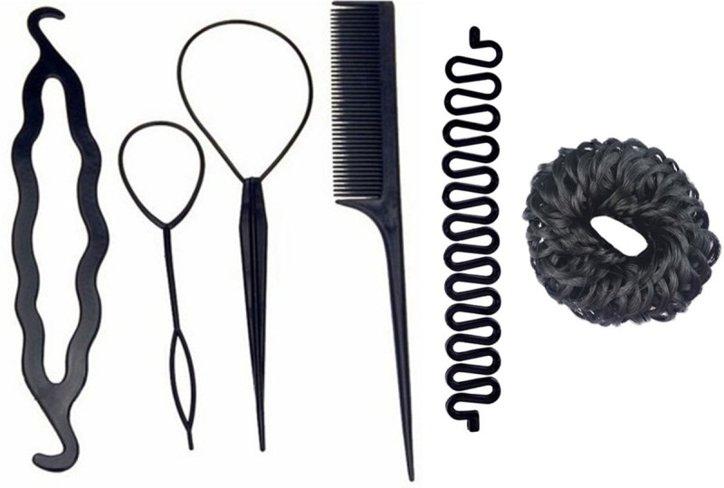 stylazo Hair Accessory Combo Of Juda Bands / Comb / Braid Tools / Bun Maker For Girls And Women Bun, Bun Clip, Hair Accessory Set, Bun Stick Hair Clip(Black)
