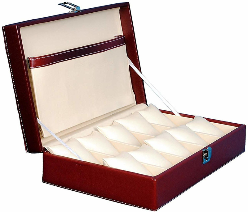 zaradise Maroon Watchbox Case for 10 Watches Watch Box(Maroon, Holds 10 Watches)