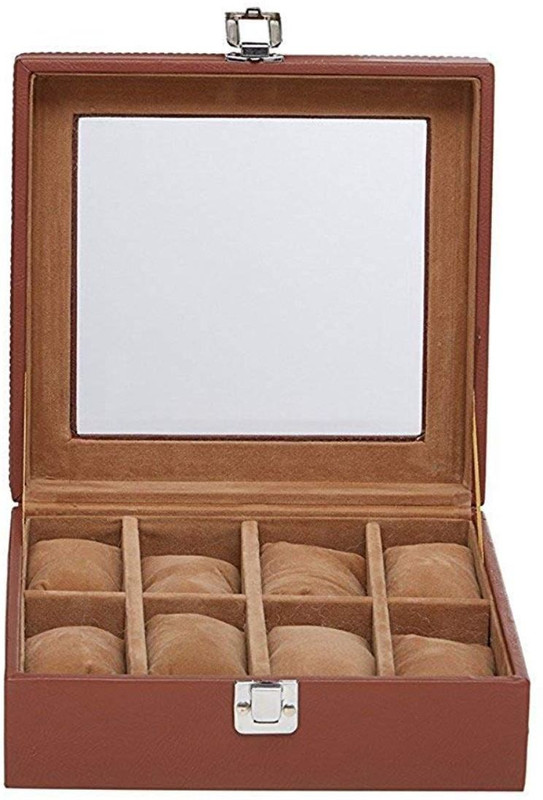 zaradise 8 Compartments Designer Pu Leather Watch Box | Watch Case | Watch Box(Brown, Holds 8 Watches)