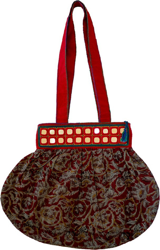 Lambani Embroidery Multi Colored Flower handbag with paisley print mirror border & Zip Enclosure Multipurpose Bag(Multicolor, 1 inch)