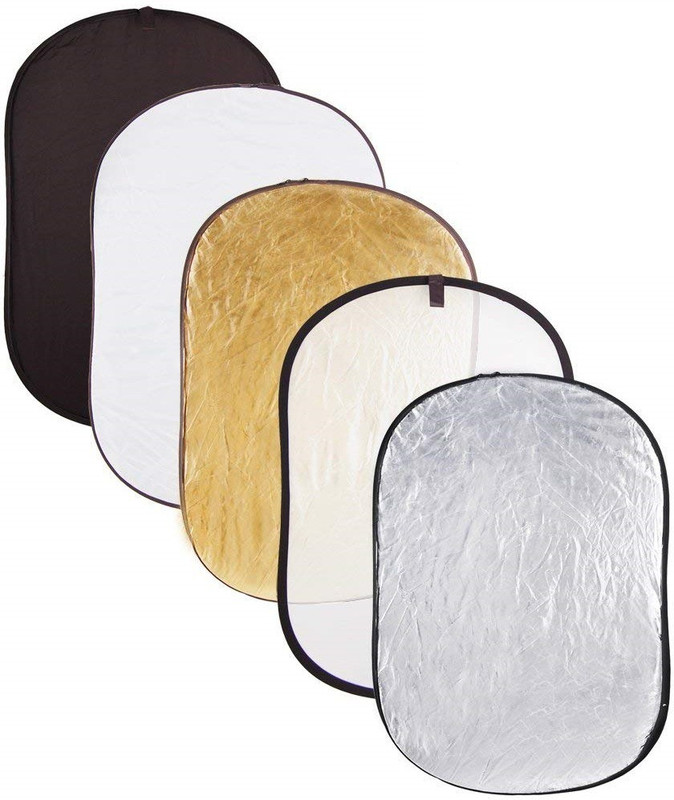 SYGA Oval Shape 5-in-1 Collapsible Multi-Disc Light Reflector with Bag - Translucent, Silver, Gold, White and Black (90cm*120cm) 120 cm Collapsible Reflector(Pack of 5)