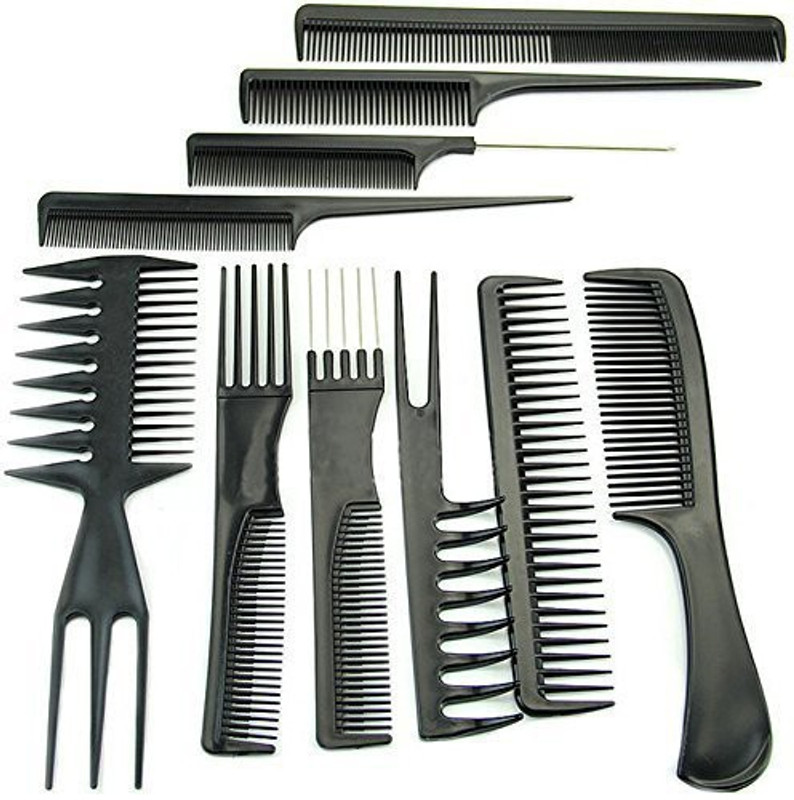 vibgyor 10Pcs Pro Salon Hair Cut Styling Hairdressing Barbers Combs Brush Set Black