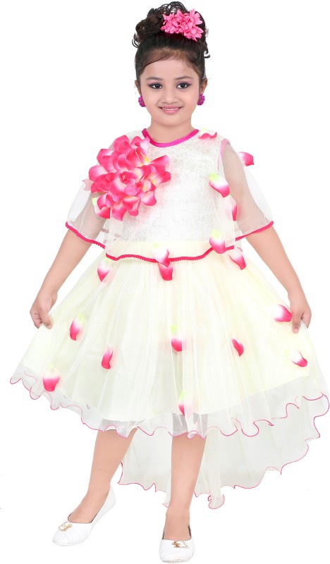 KAARIGARI Girls Midi/Knee Length Party Dress(White, Fashion Sleeve)