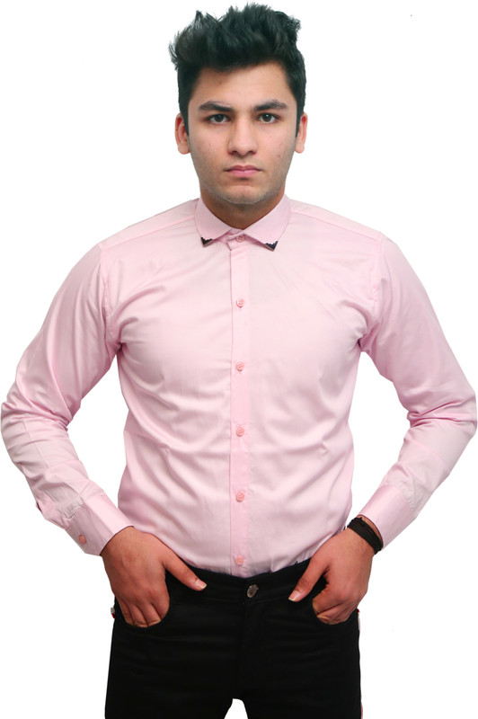 tango and cash Men Solid Formal Pink Shirt