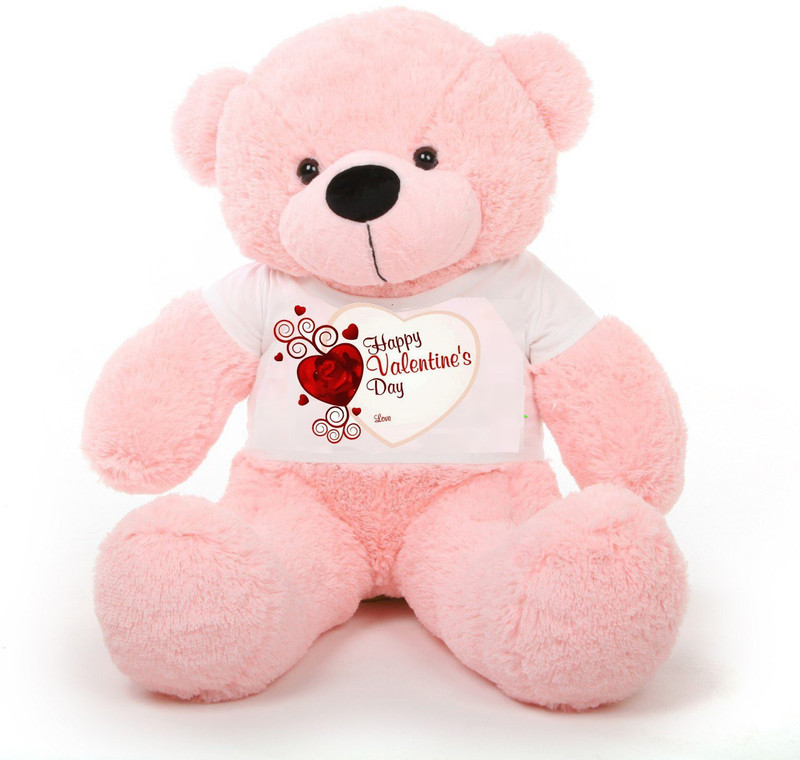 customer delight 3 Feet Teddy bear with T shirt Happy valentine day written on T shirt | Teddy bear for Girlfriend  - 36 inch(Pink)