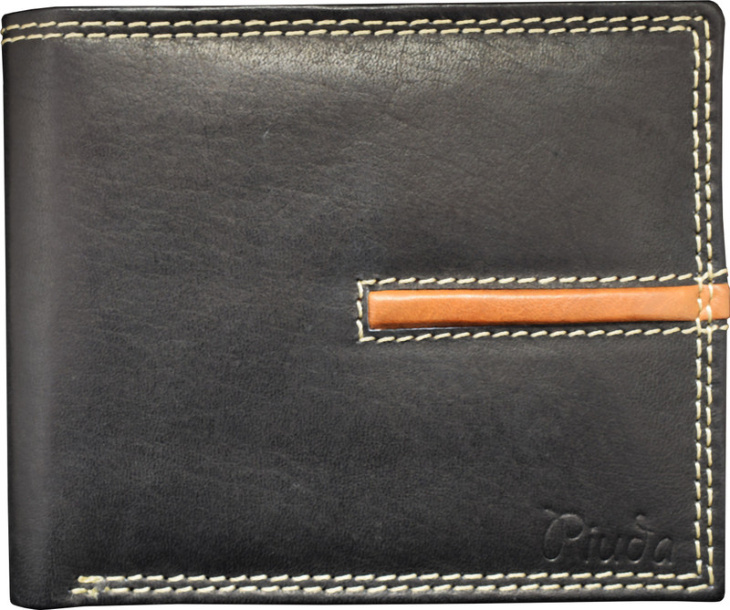 piuda Men Black Genuine Leather Wallet(6 Card Slots)