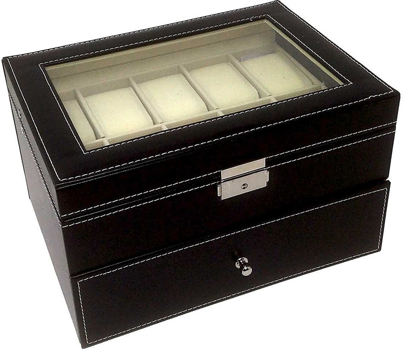 Fitguru 20 SLOT PU LEATHER WATCH BOX (BLACK) Watch Box(Black, Holds 20 Watches)