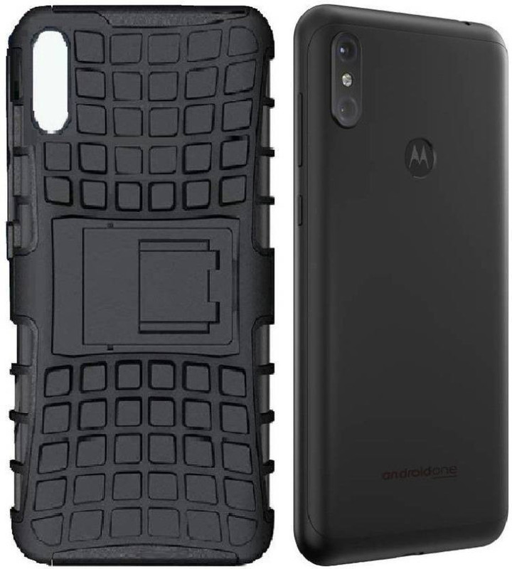q one tech Back Cover for Motorola Moto One Power, Black Kick Stand, Hard Hybrid Kick Stand Back cover(Black, Hard Case)